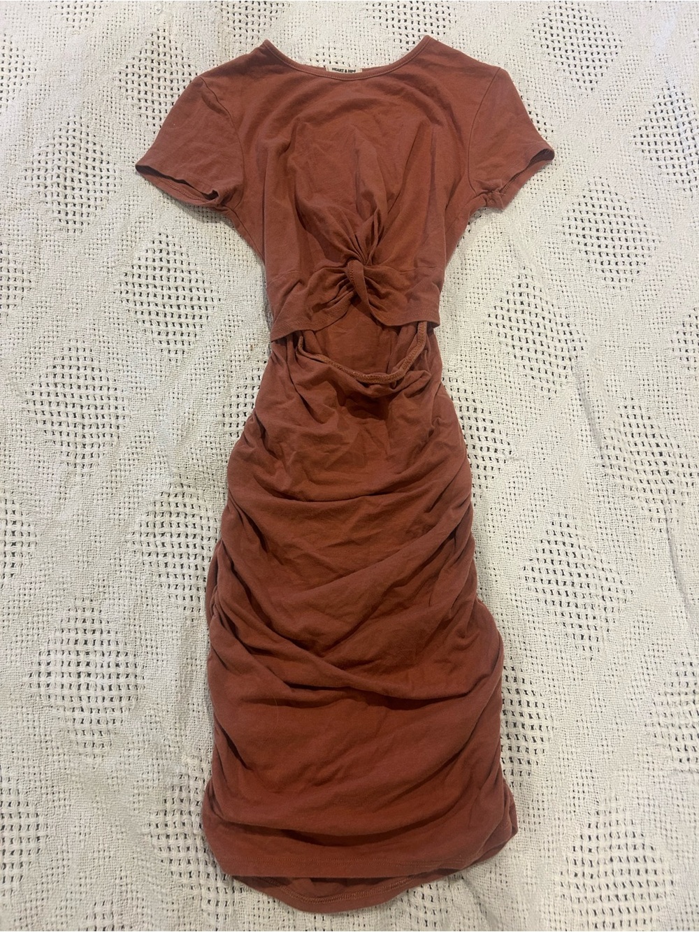 Women’s Knot-keyhole Front Short Sleeve Dress - Rust
